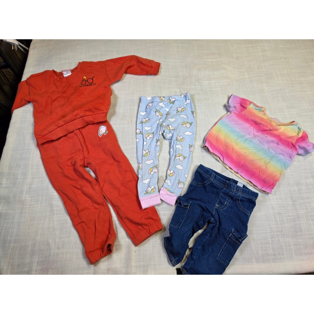Harry Potter Hogwarts Ribbed Set Unicorn Leggings Cargo Pants Rainbow Tee 24M